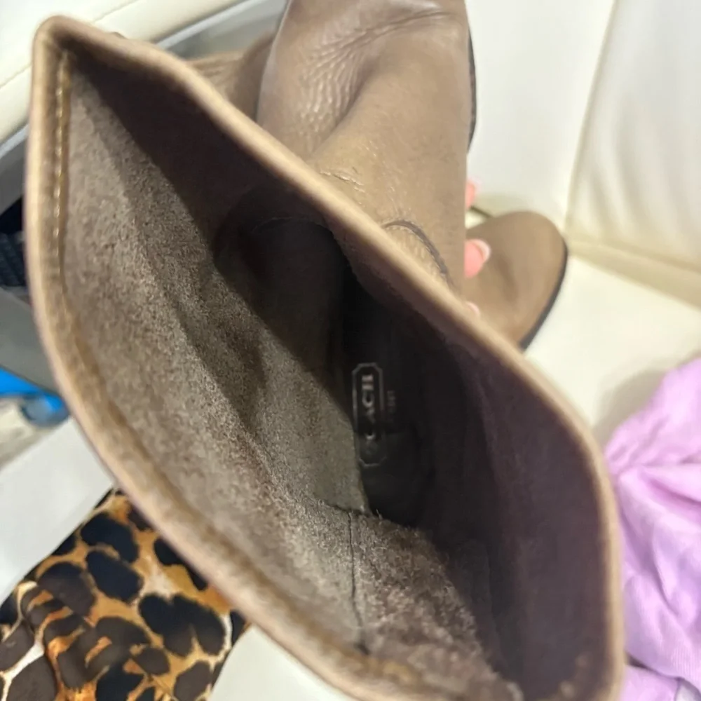 Coach Women’s Callan Pebble Leather Mid Calf Boots | Light Brown Boot | Size 6.5